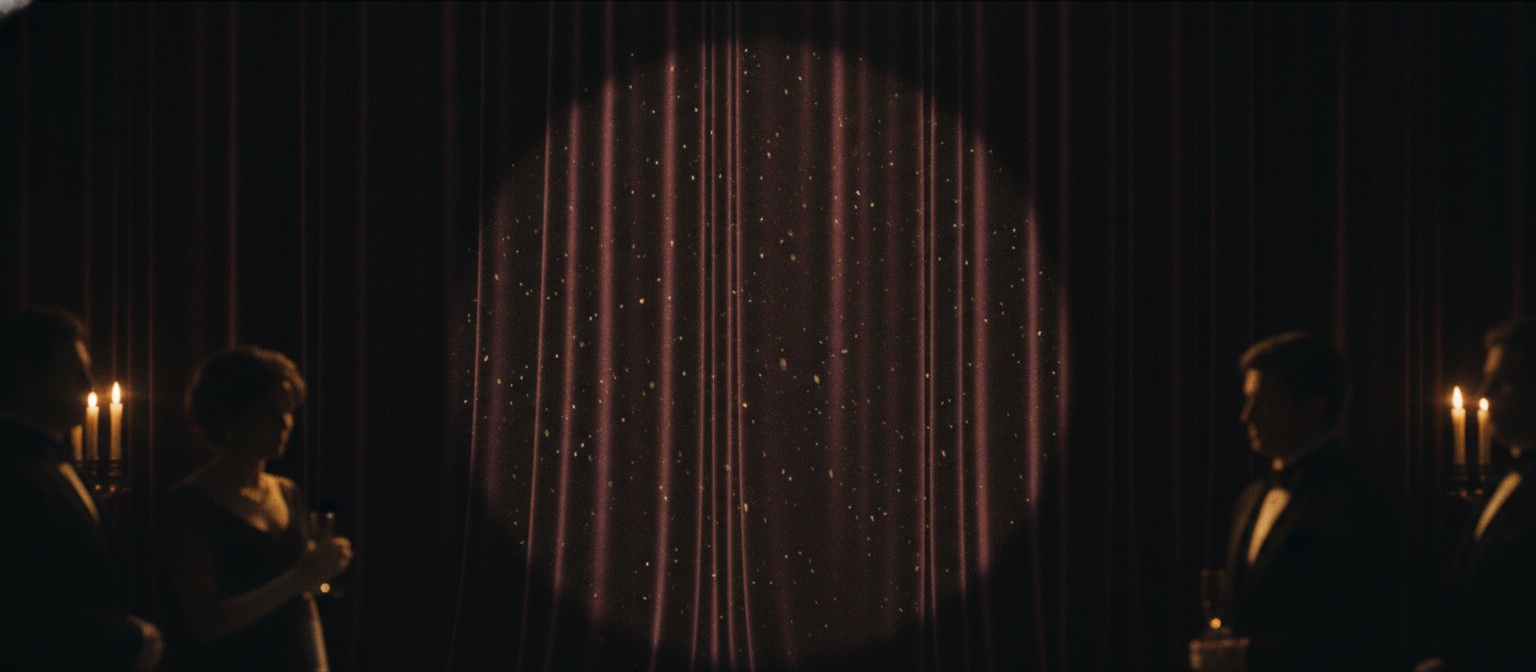 Velvet curtain with a golden spotlight pool, premiere atmosphere
