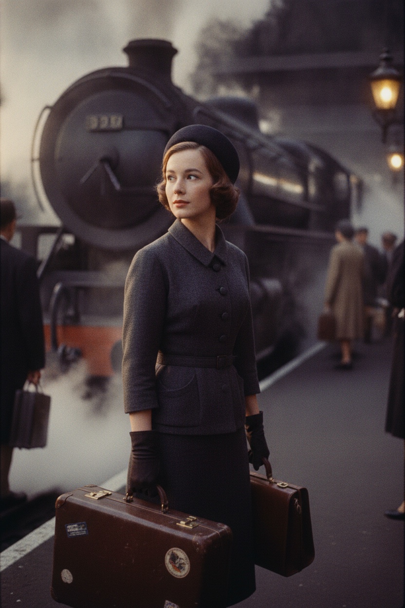 Film poster: a young woman with a suitcase on a steam-filled train platform, 1962